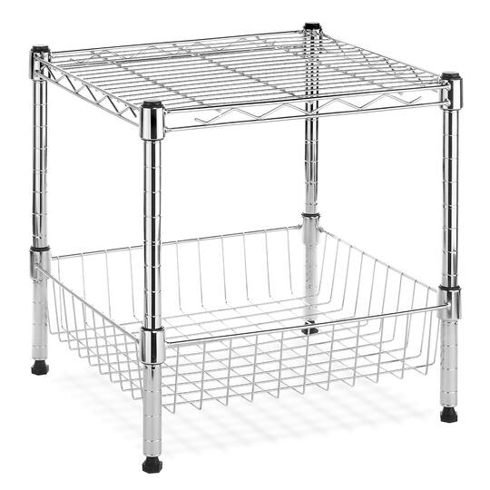 Whitmor Supreme Stacking Shelf With Basket, The Mini Shelf Supreme Adjustable Shelving White